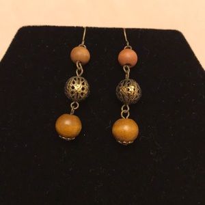 Round Bead and Brass Metal Earring